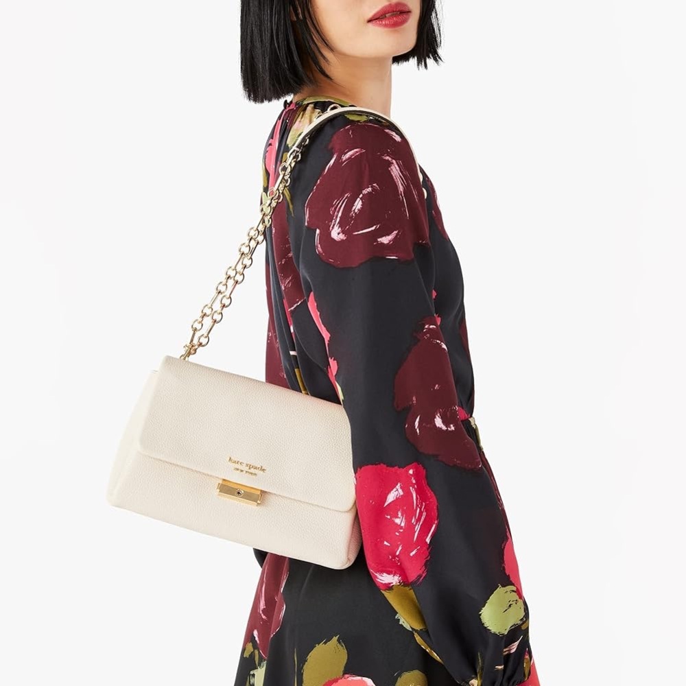 💛BRAND NEW Kate Spade MILK pebbled leather Cream carlyle chain flap Shoulder Bag